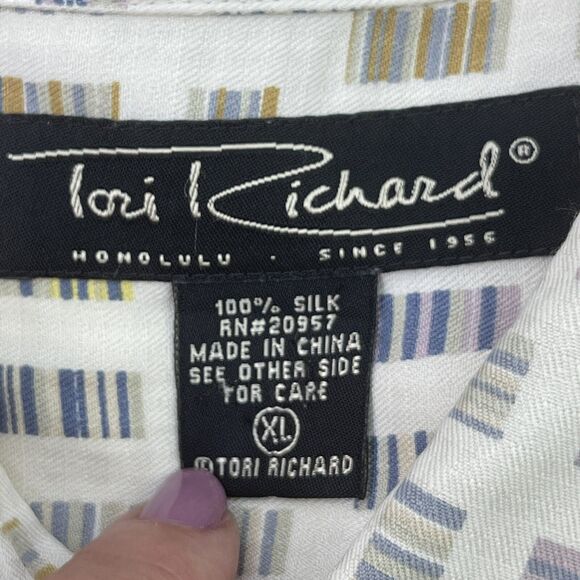 Tori‎ Richard Hawaiian Shirt Mens XL Silk Geometric Button Short Sleeve Casual - Picture 7 of 8